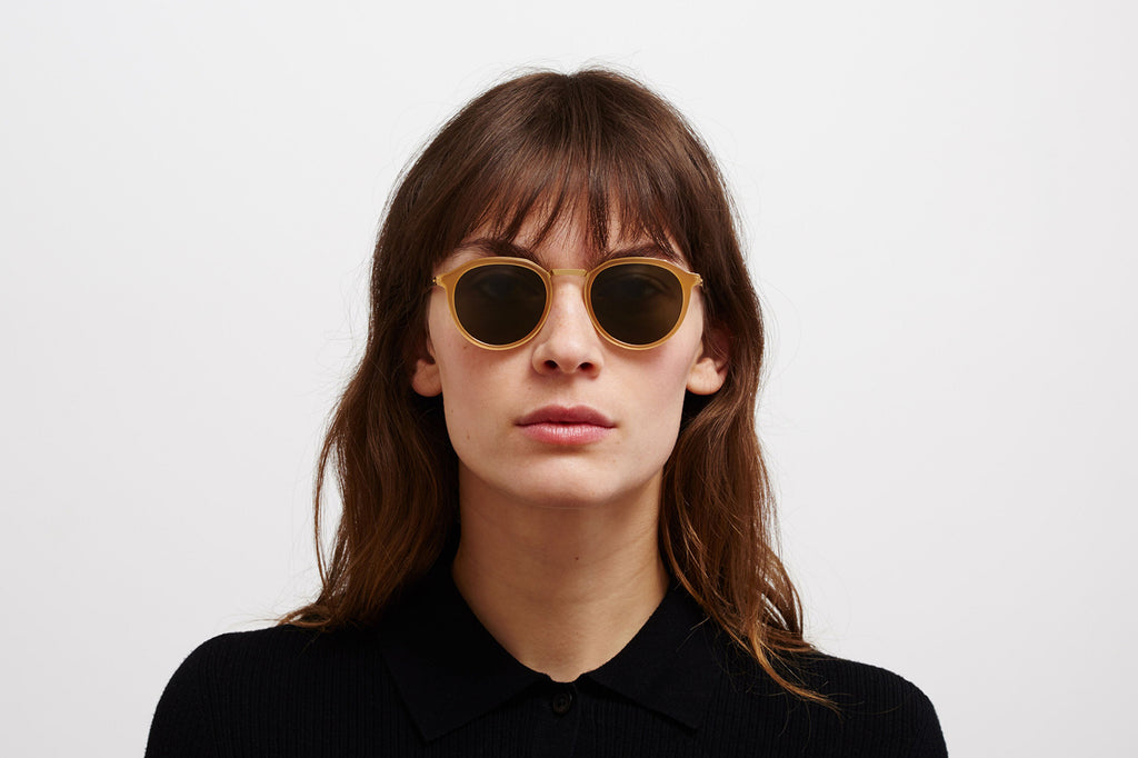 MYKITA - Paulson Sunglasses Glossy Gold/Brown Dark Brown with Raw Green Solid Lenses