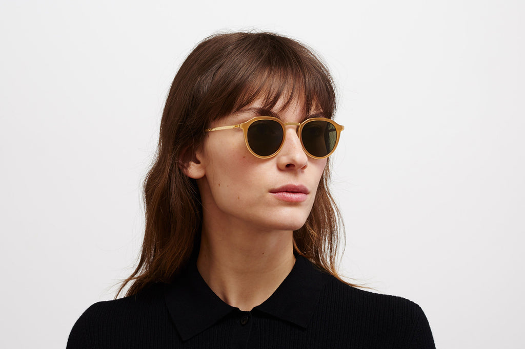 MYKITA - Paulson Sunglasses Glossy Gold/Brown Dark Brown with Raw Green Solid Lenses