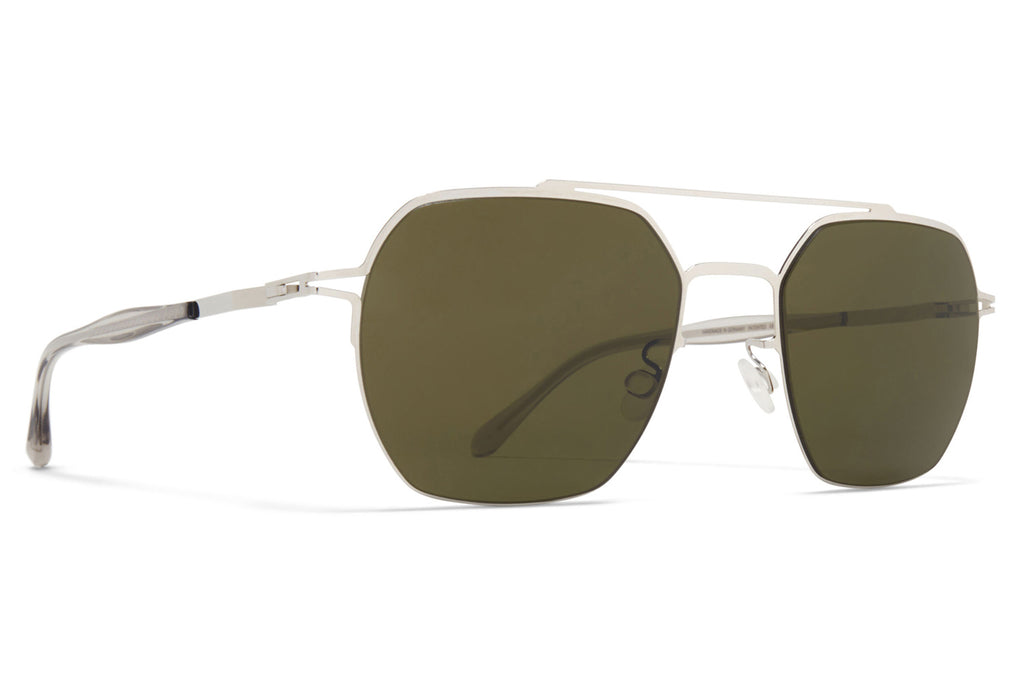 MYKITA - Arlo Sunglasses Shiny Silver with Raw Green Solid Lenses
