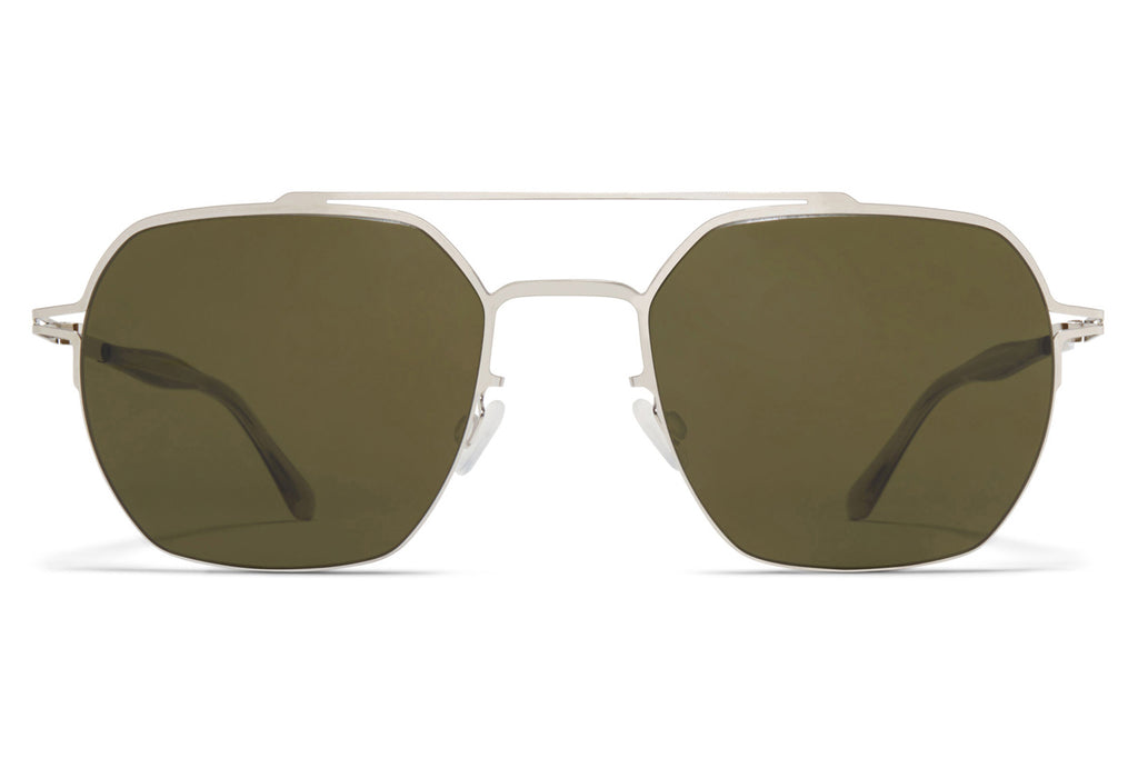 MYKITA - Arlo Sunglasses Shiny Silver with Raw Green Solid Lenses