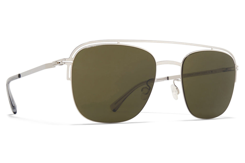 MYKITA - Nor Sunglasses Shiny Silver with Raw Green Solid Lenses