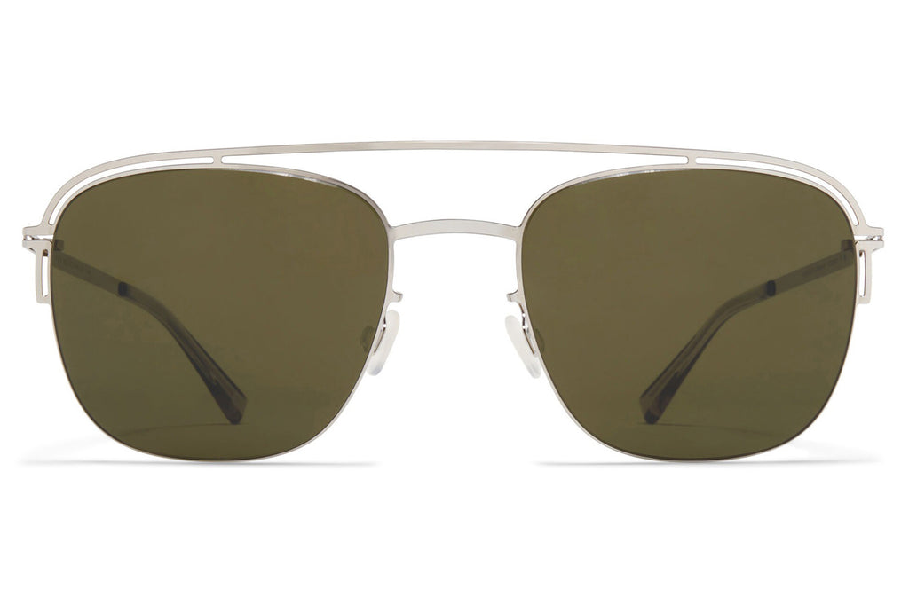 MYKITA - Nor Sunglasses Shiny Silver with Raw Green Solid Lenses