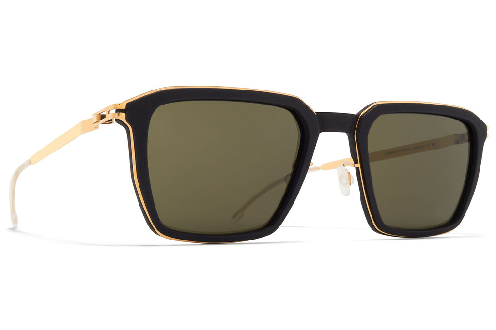 MYKITA - Embers Sunglasses MH7 - Pitch Black/Glossy Gold with Raw Green Solid Lenses