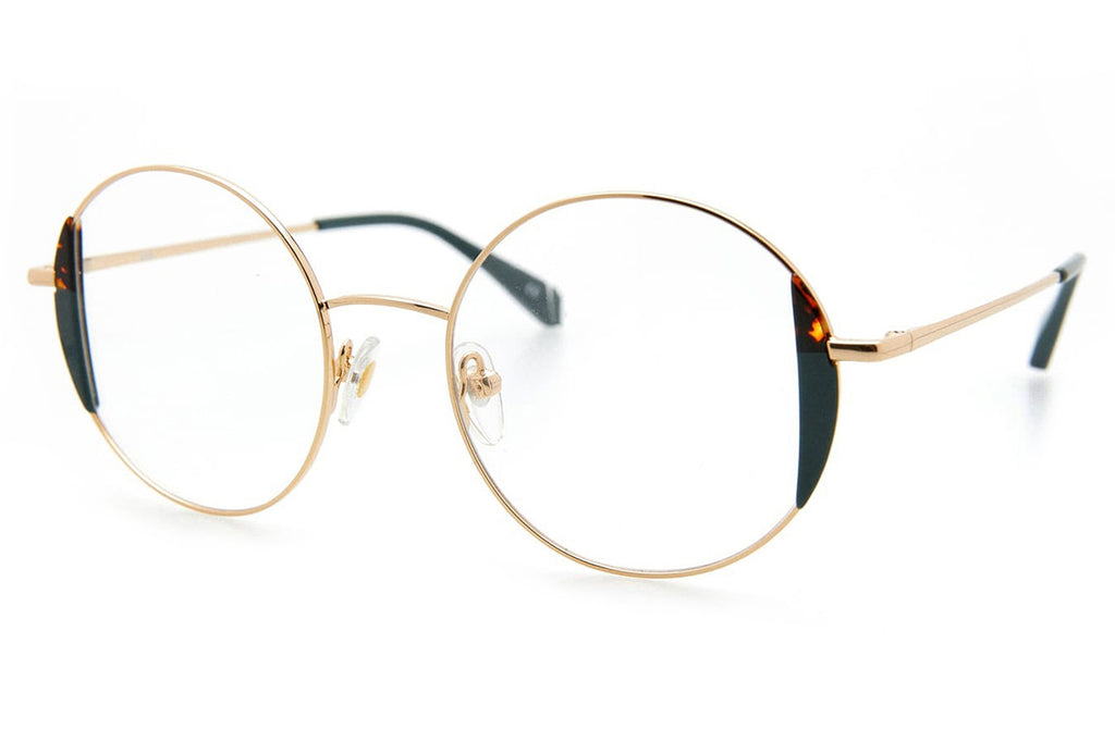 Kaleos Eyehunters - Kass Eyeglasses Gold/Tokyo Tortoise/Opaque Green