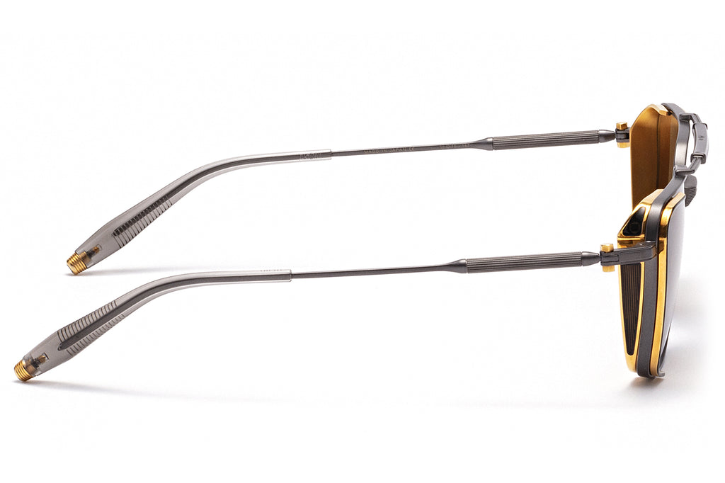 Akoni - Hera Sunglasses Black Iron & Brushed White Gold - Grey Crystal with Dark Brown Lenses