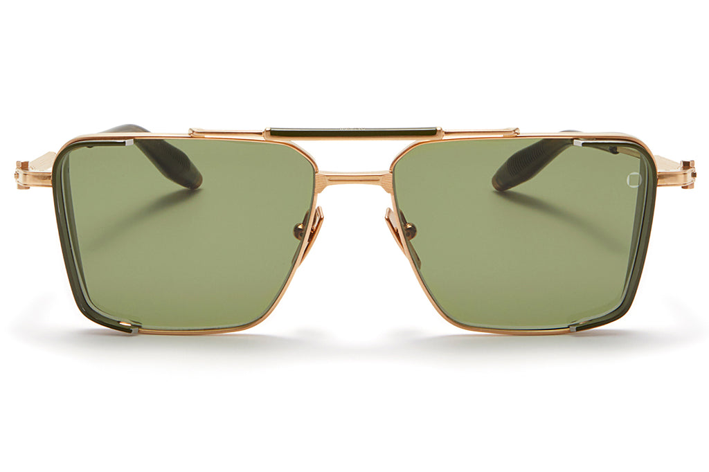 Akoni - Hera Sunglasses Brushed White Gold & Brushed Black Palladium - Olive with Dark Olive Lenses