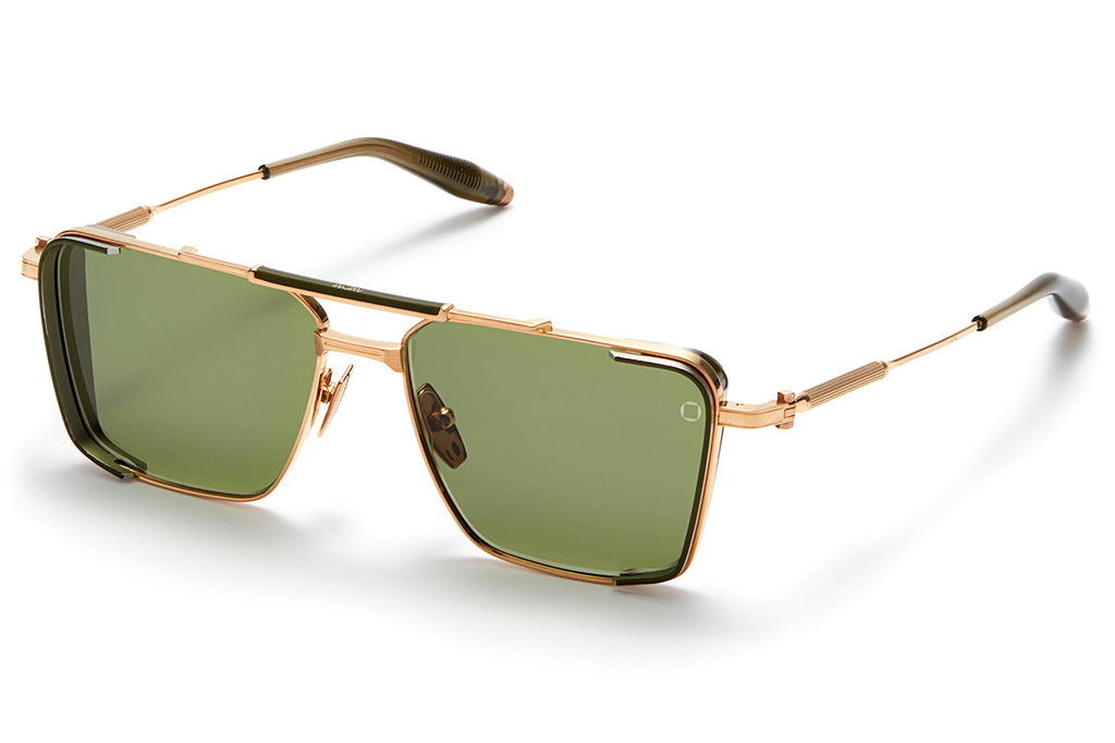 Akoni - Hera Sunglasses Brushed White Gold & Brushed Black Palladium - Olive with Dark Olive Lenses