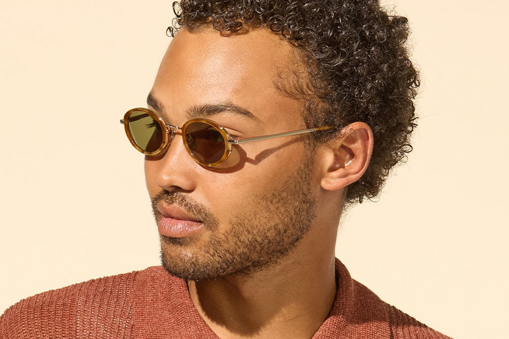 Garrett Leight - Alper Sunglasses Ember Tortoise-Gold with Green Lenses