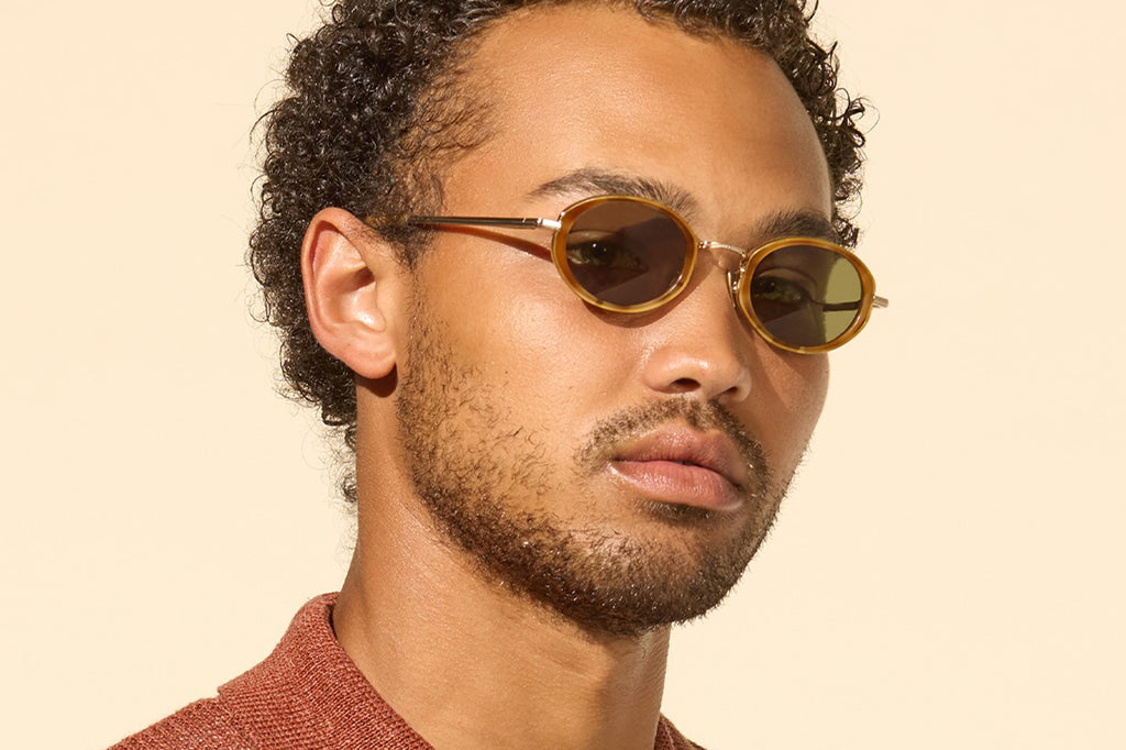 Garrett Leight - Alper Sunglasses Ember Tortoise-Gold with Green Lenses