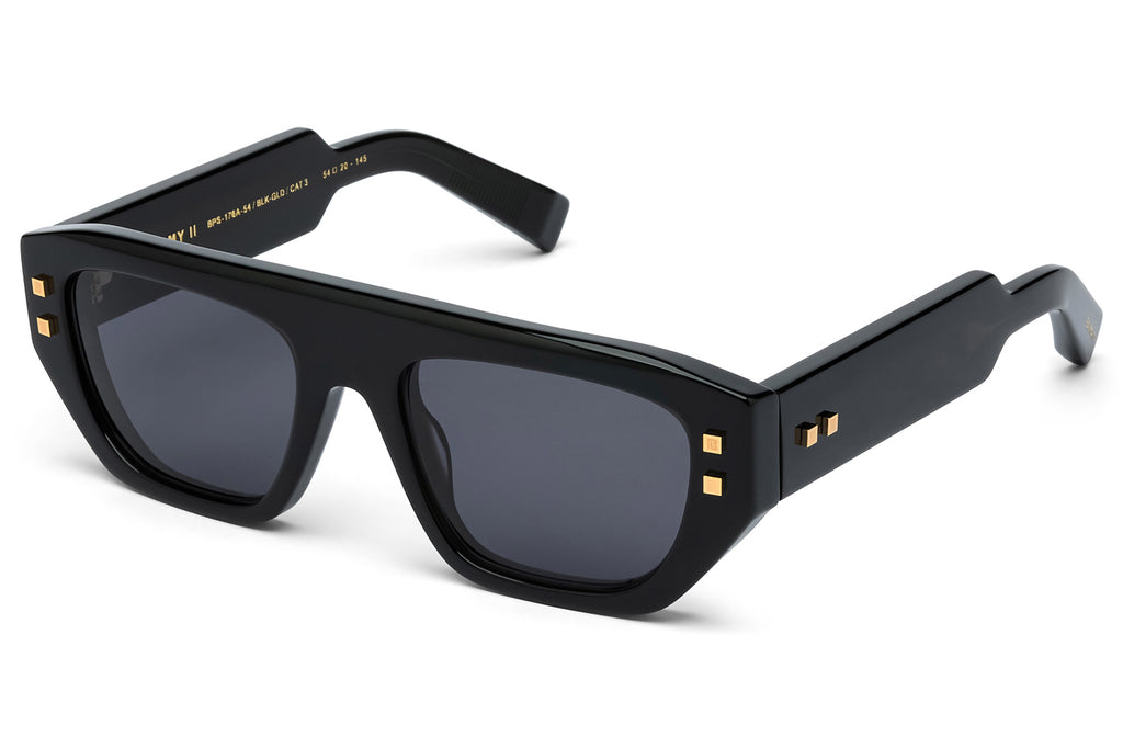 Balmain® Eyewear - B-Army II Sunglasses Crystal Black & 18k Gold with Dark Grey Lenses