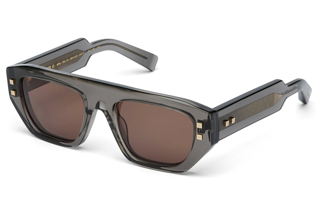 Balmain® Eyewear - B-Army II Sunglasses Crystal Grey & 12k Gold with Dark Chocolate Brown Lenses