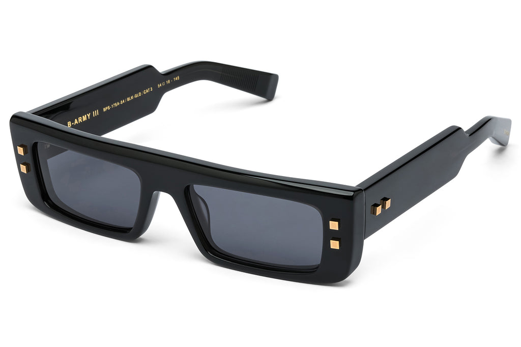 Balmain® Eyewear - B-Army III Sunglasses Black & 18k Gold with Dark Grey Lenses
