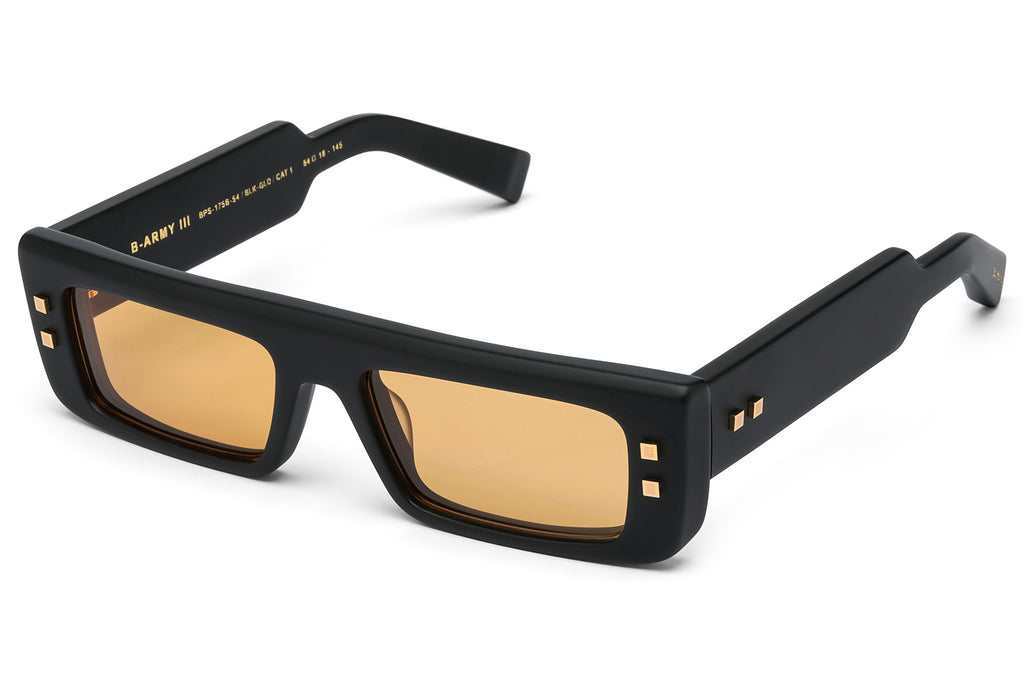 Balmain® Eyewear - B-Army III Sunglasses Matte Black & 18k Gold with Orange Lenses
