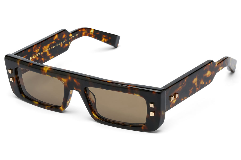 Balmain® Eyewear - B-Army III Sunglasses Spotted Havana & 18k Gold with Dark Brown Lenses