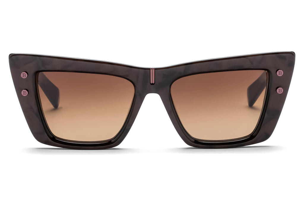 Balmain® Eyewear - B-Eye Sunglasses Leather Brown & White Gold with Brown Gradient Lenses