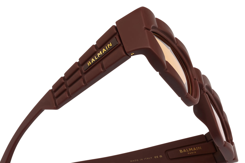 Balmain® Eyewear - B-Spirit Sunglasses Rubberized Chocolate Brown & 18k Gold with Orange Lenses