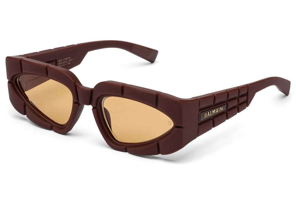 Balmain® Eyewear - B-Spirit Sunglasses Rubberized Chocolate Brown & 18k Gold with Orange Lenses