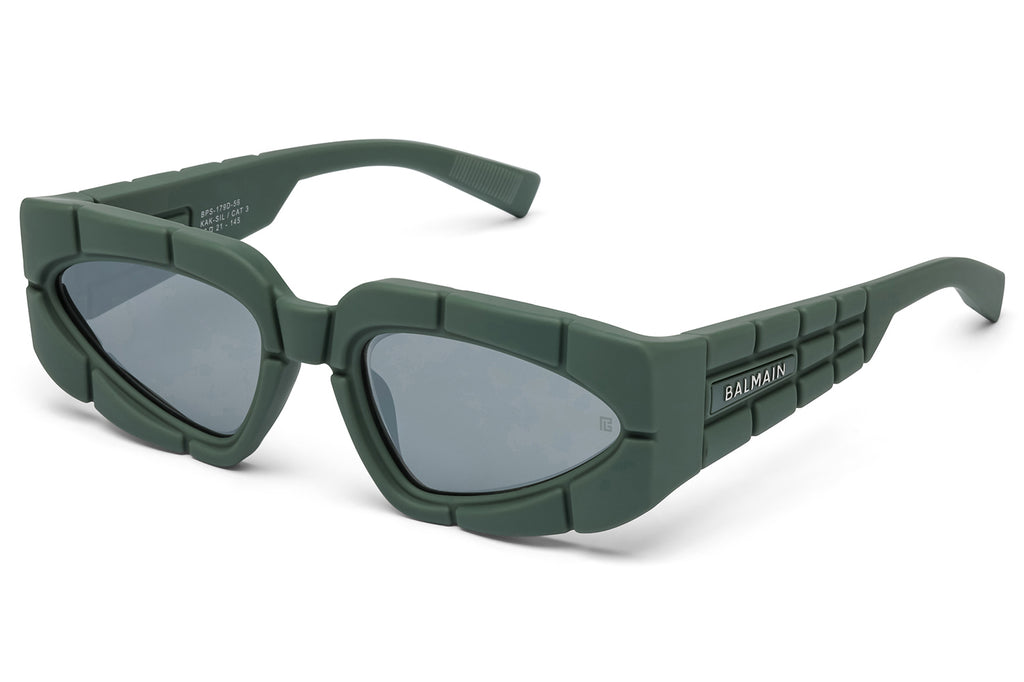 Balmain® Eyewear - B-Spirit Sunglasses Rubberized Green & Silver with Dark Grey Lenses