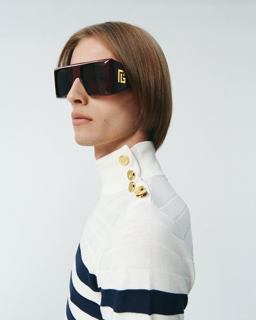 Balmain® Eyewear - B-Stage Sunglasses Bordeaux & 18k Gold with Dark Chocolate Lenses