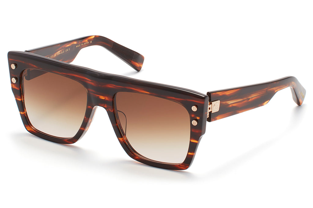 Balmain® Eyewear - B-I Sunglasses Medium Brown Swirl & White Gold with Dark Brown Gradient Lenses