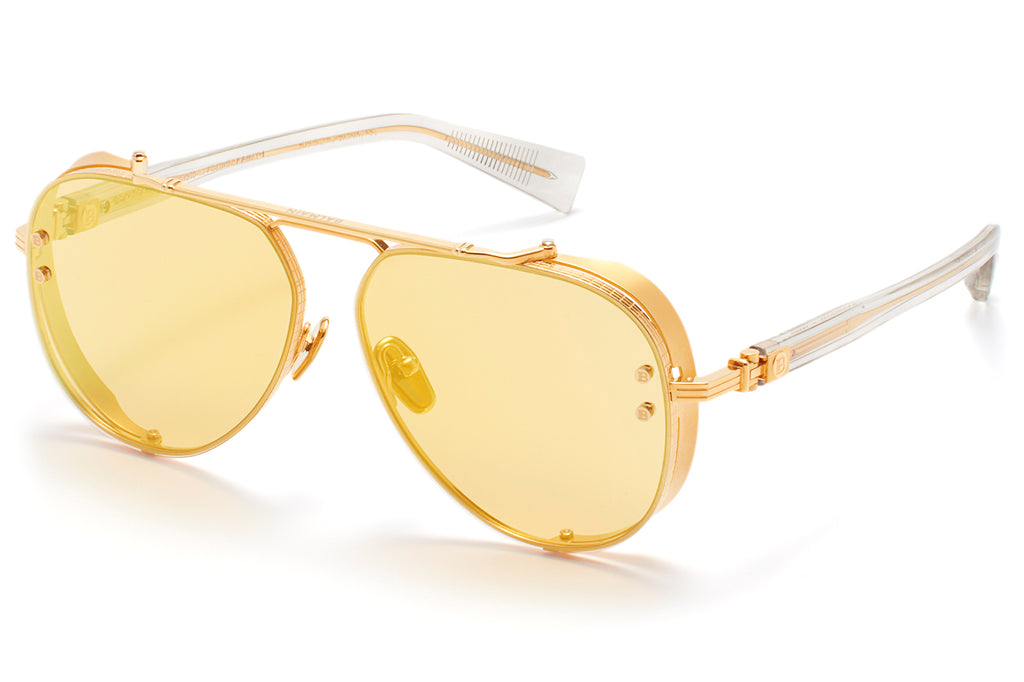 Balmain® Eyewear - Capitaine Sunglasses Yellow Gold & Crystal Grey with Amber-Bronze Mirror Lenses