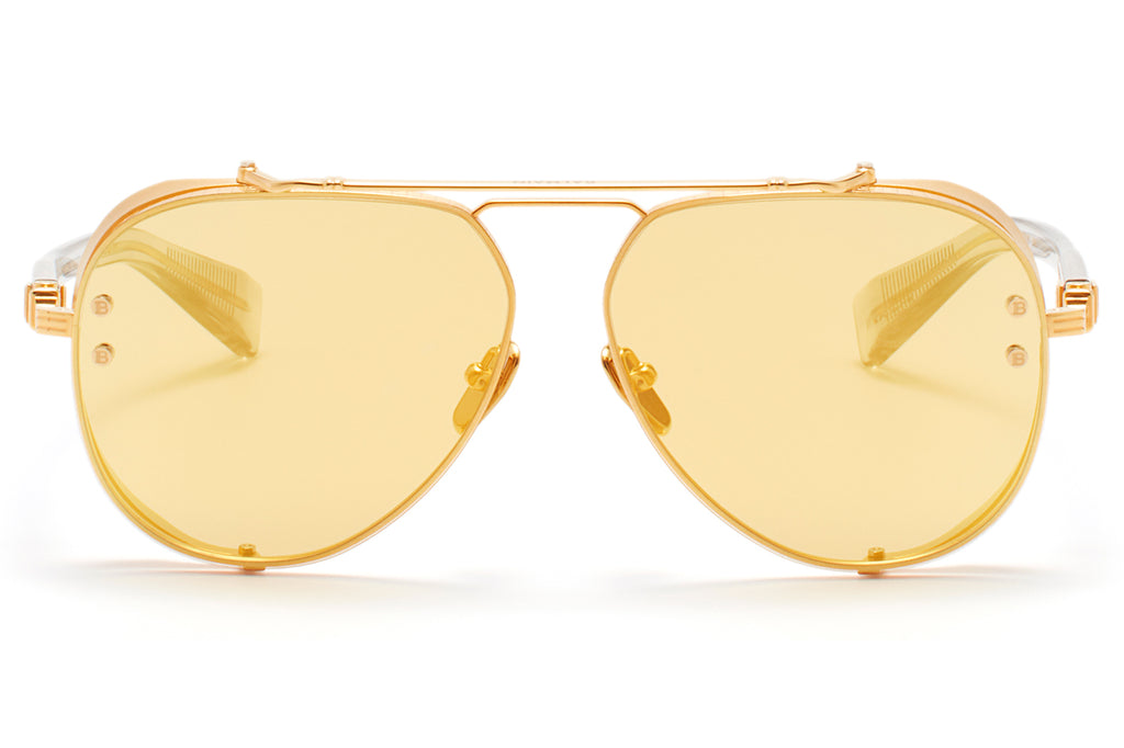 Balmain® Eyewear - Capitaine Sunglasses Yellow Gold & Crystal Grey with Amber-Bronze Mirror Lenses