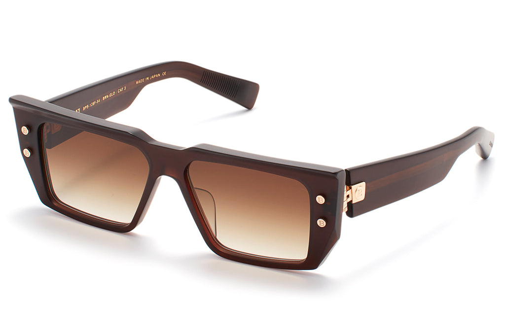 Balmain® Eyewear - B-VI Sunglasses Matte Brown & White Gold with Dark Brown Gradient Lenses