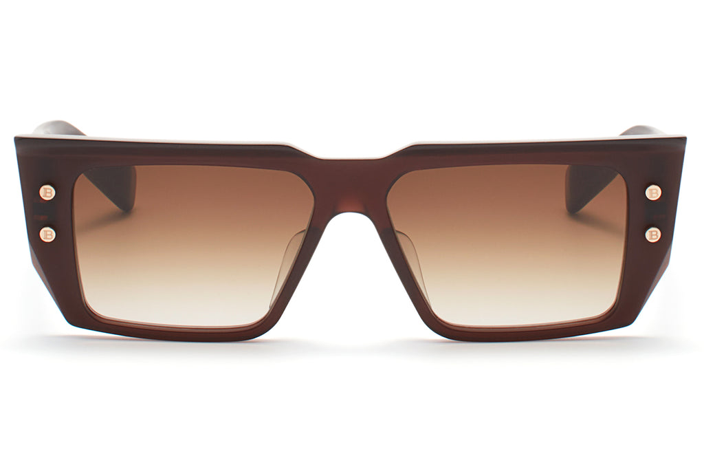 Balmain® Eyewear - B-VI Sunglasses Matte Brown & White Gold with Dark Brown Gradient Lenses