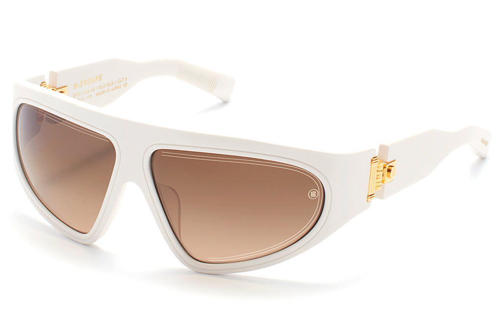 Balmain® Eyewear - B-Escape Sunglasses Matte White & Yellow Gold with Dark Brown Gradient Lenses