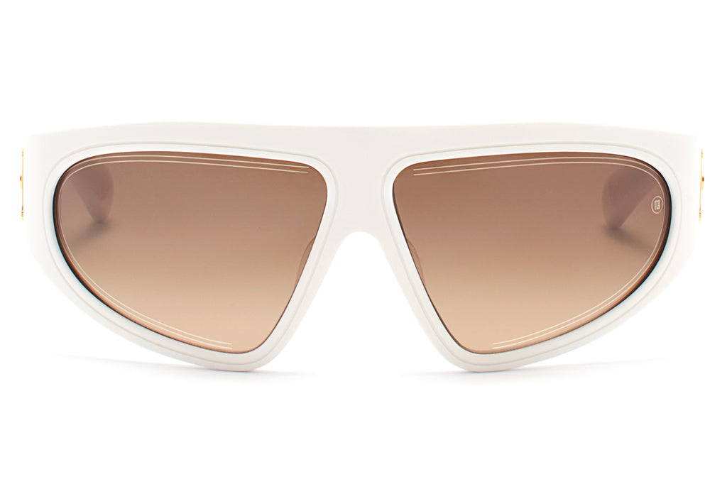 Balmain® Eyewear - B-Escape Sunglasses Matte White & Yellow Gold with Dark Brown Gradient Lenses