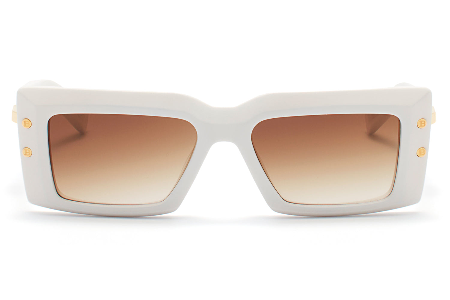 Balmain Eyewear - Imperial Sunglasses | Specs Collective, Matte White & Yellow Gold with Dark Brown Gradient Lenses