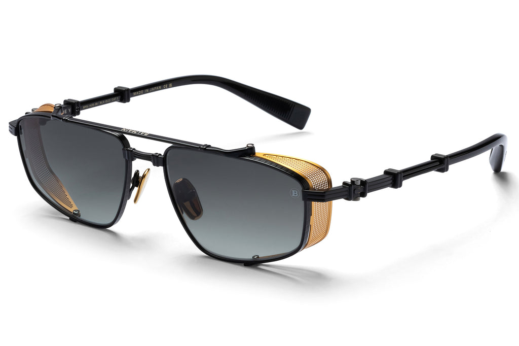 Balmain® Eyewear - Brigade V Sunglasses Matte Black & Gold 18k with Grey Gradient Lenses