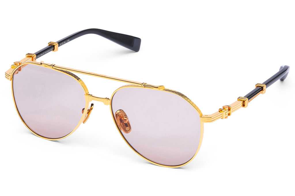 Balmain® Eyewear - Brigade VII Sunglasses 18k Gold & Black with Medium Brown Lenses