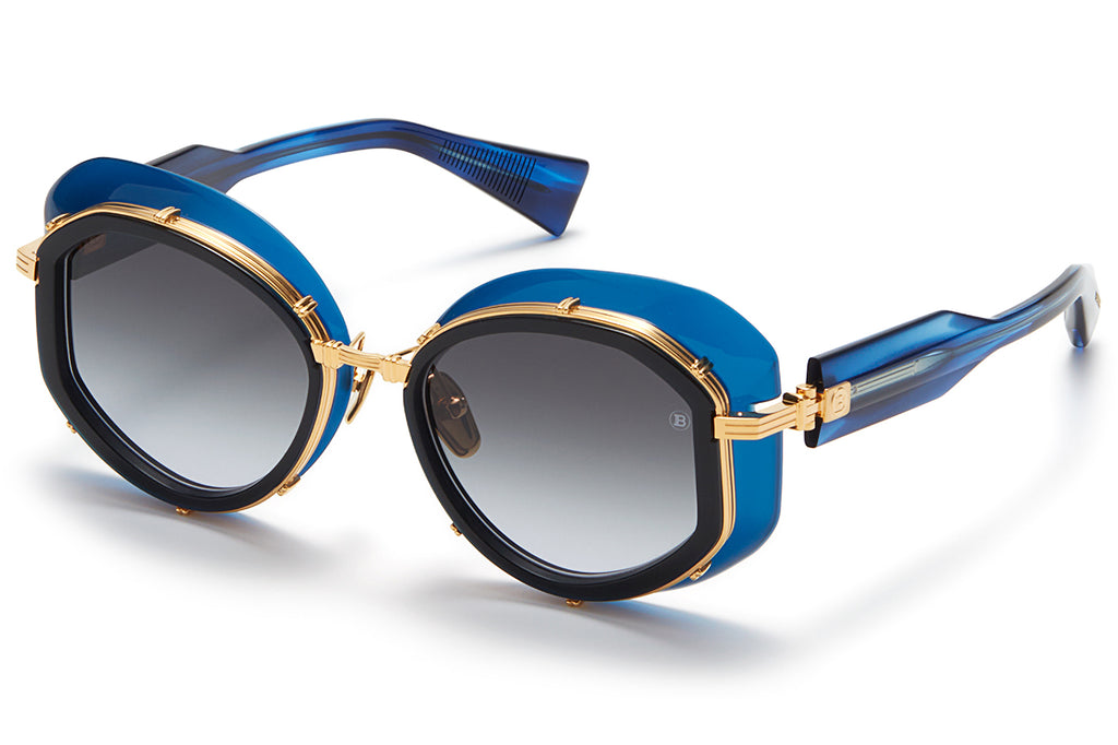 Balmain® Eyewear - Brigitte Sunglasses Dark Blue Crystal & Gold with Dark Grey Gradient Lenses