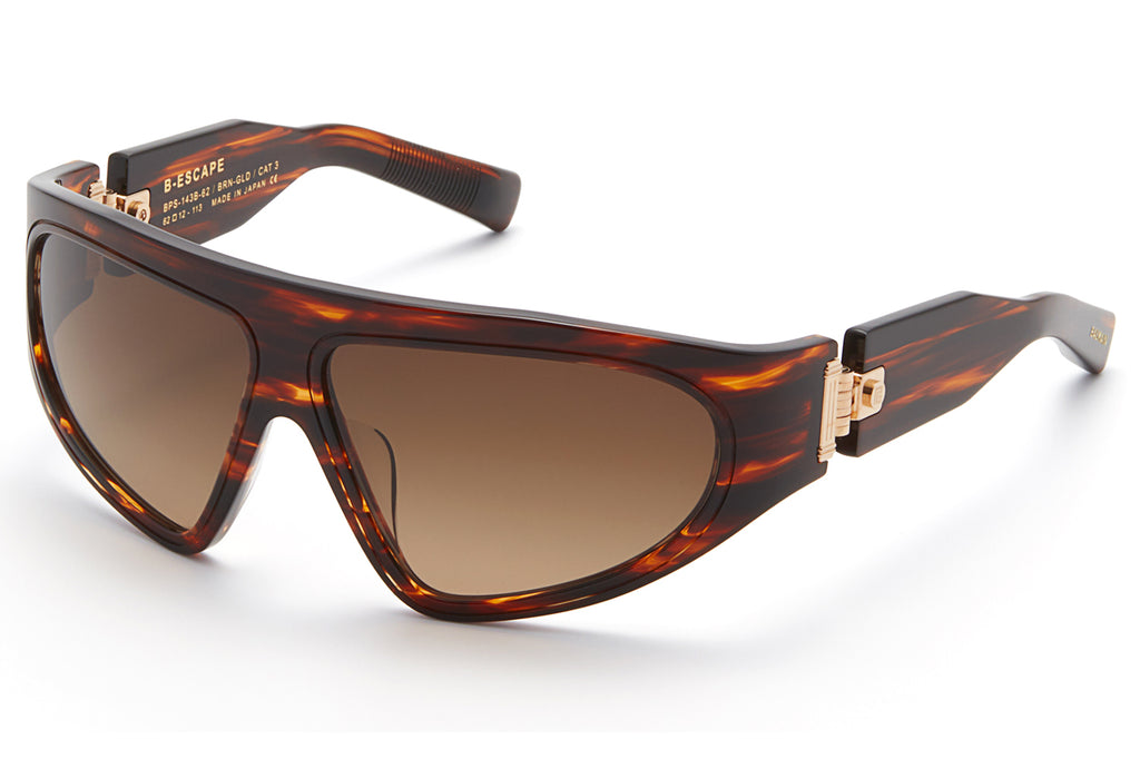 Balmain® Eyewear - B-Escape Sunglasses Brown Swirl & White Gold with Dark Brown Gradient Lenses