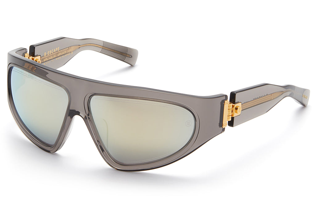 Balmain® Eyewear - B-Escape Sunglasses Crystal Grey & Gold with Dark Grey - White Gold Flash Mirror