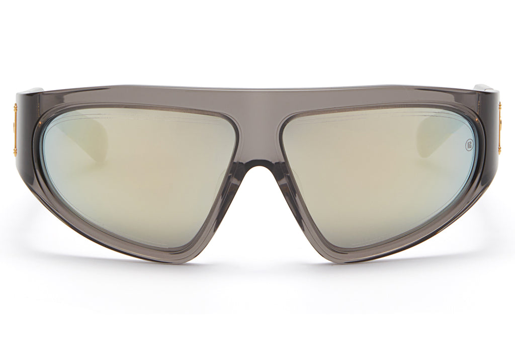 Balmain® Eyewear - B-Escape Sunglasses Crystal Grey & Gold with Dark Grey - White Gold Flash Mirror 