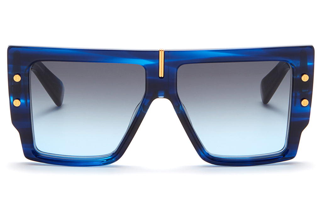 Balmain® Eyewear - B-Grand Sunglasses Blue Swirl & Yellow Gold with Dark Grey to Light Blue Lenses