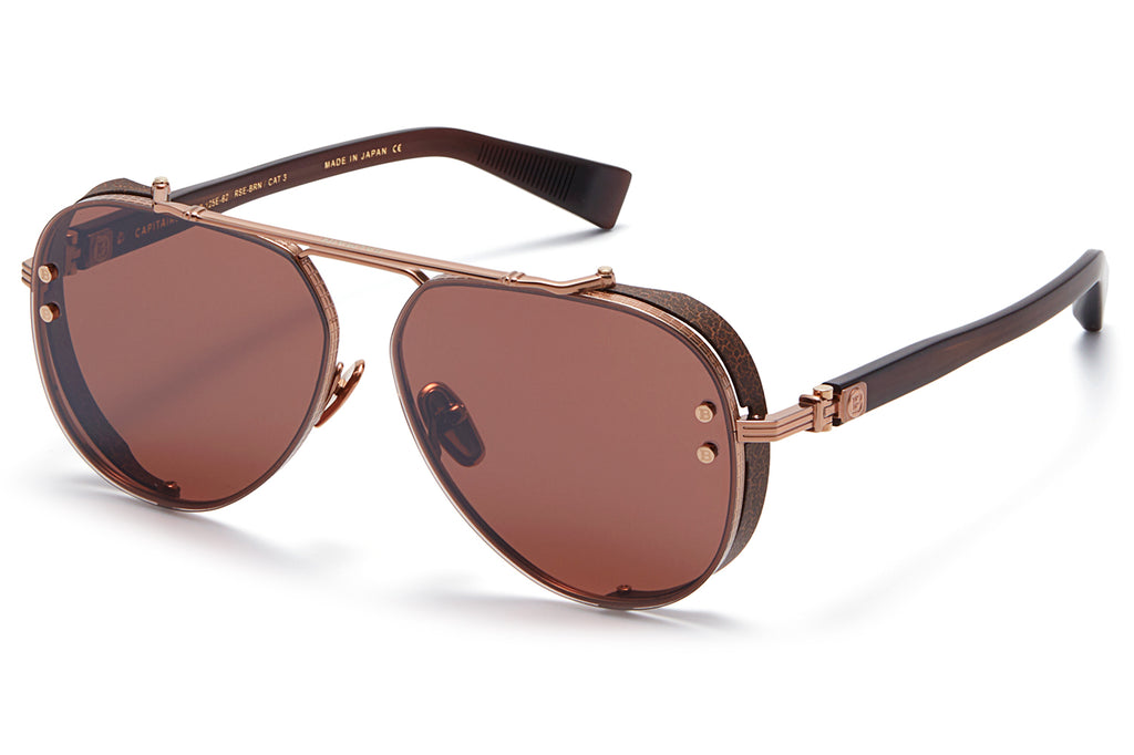 Balmain® Eyewear - Capitaine Sunglasses Rose Gold & Matte Crystal Brown with Black Mirror Flash