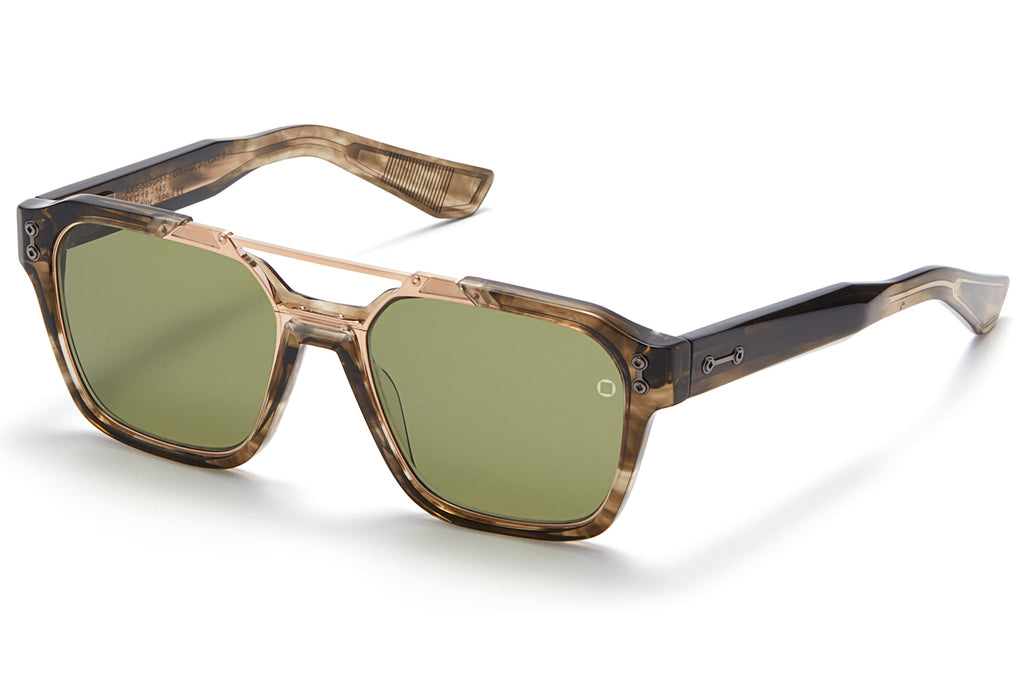 Akoni - Discovery Sunglasses Green Tortoise Swirl & Brushed White Gold with Dark Olive Lenses