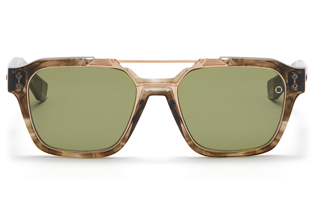 Akoni - Discovery Sunglasses Green Tortoise Swirl & Brushed White Gold with Dark Olive Lenses
