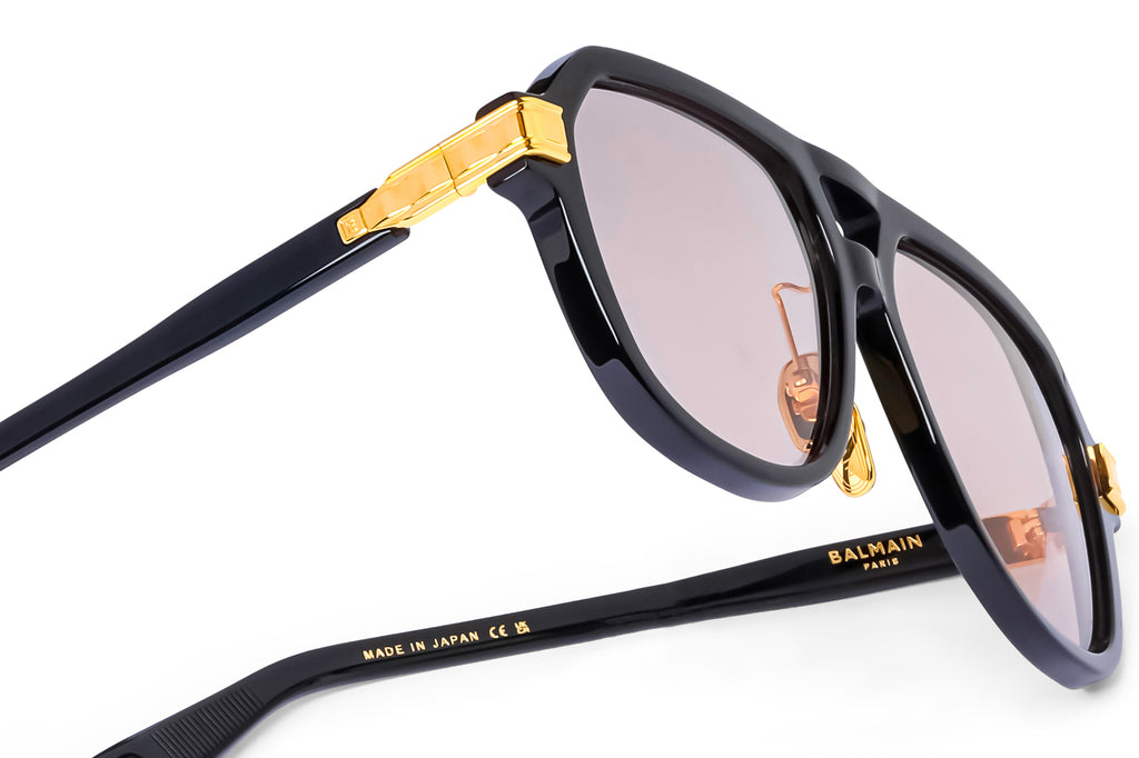 Balmain® Eyewear - Françoise II Sunglasses Black & 18k Gold with Medium Brown Lenses