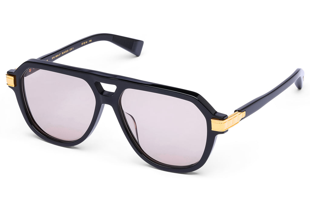 Balmain® Eyewear - Françoise II Sunglasses Black & 18k Gold with Medium Brown Lenses