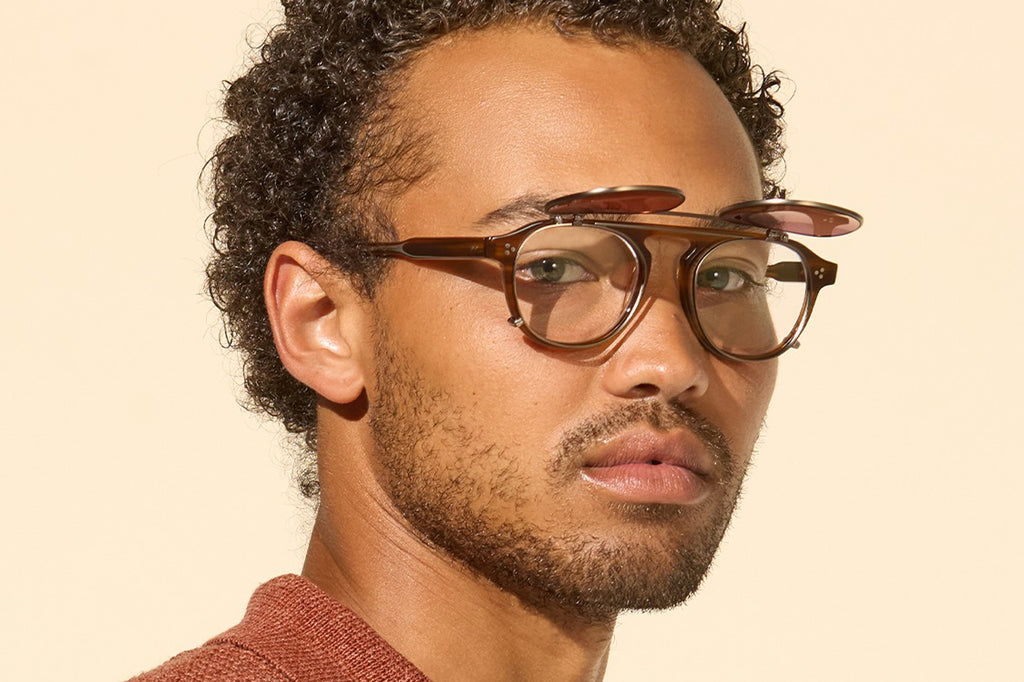 Garrett Leight - Harding II Clip Sunglasses Antique Gold with Copper Mirror Lenses