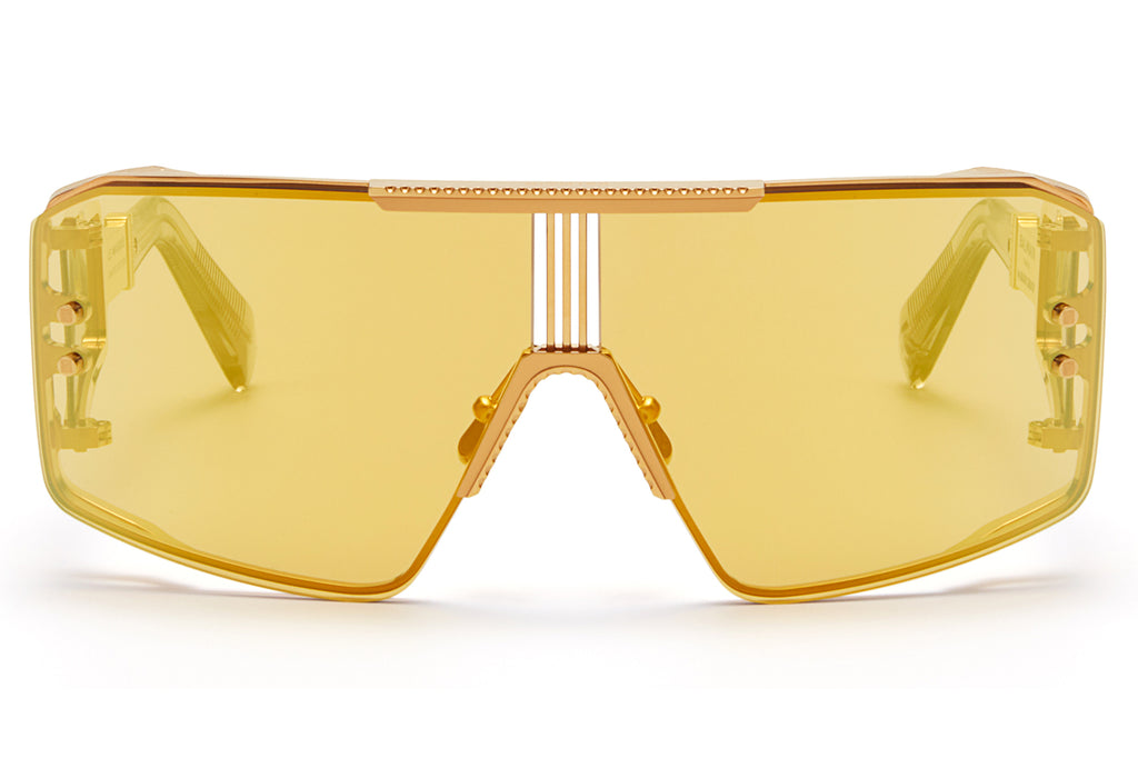 Balmain® Eyewear - Le Masque Sunglasses Gold & Crystal Grey with Amber - Gold Flash Mirror Lenses