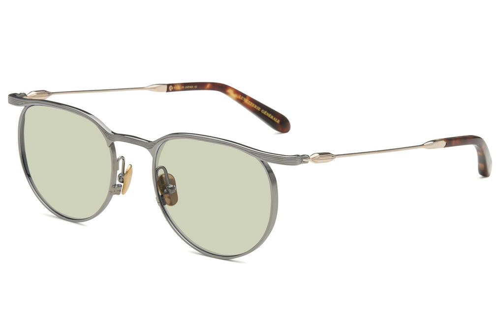 Lunetterie Générale -Doux Déjà Vu Sunglasses Gun Metal & 14k Gold with Solid Green G13 Lenses