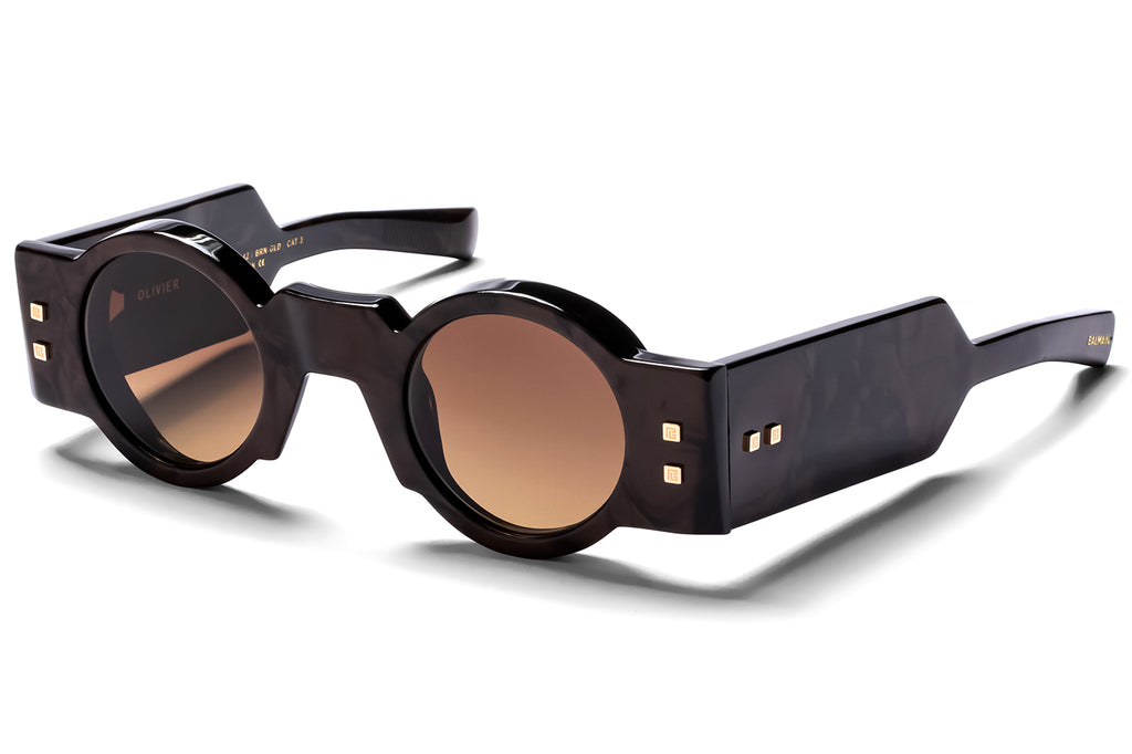 Balmain® Eyewear - Olivier Sunglasses Leather Brown & White Gold with Brown Gradient Lenses