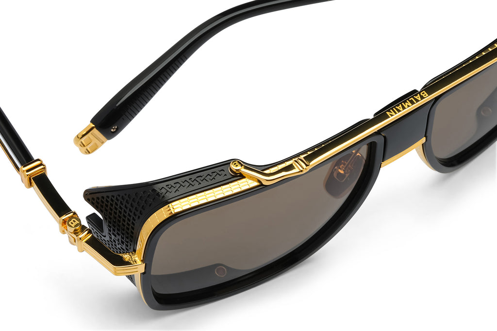 Balmain® Eyewear - O.R. Sunglasses 18k Gold & Shiny Black with Dark Brown Lenses