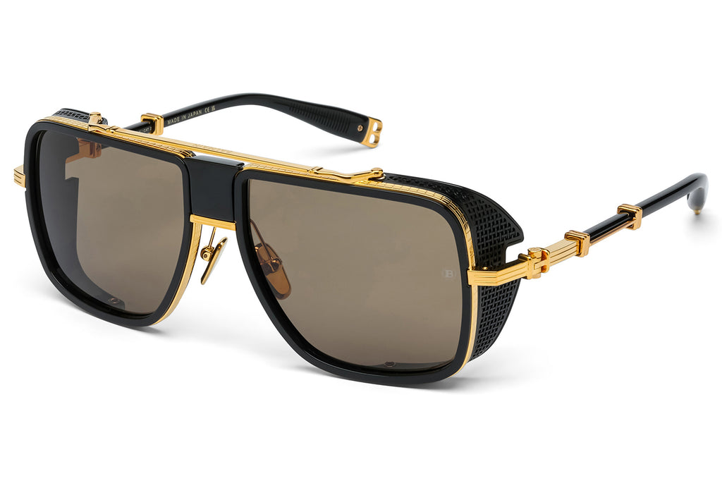 Balmain® Eyewear - O.R. Sunglasses 18k Gold & Shiny Black with Dark Brown Lenses
