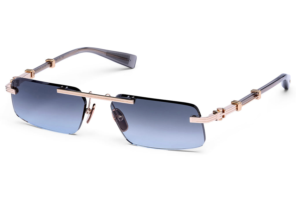 Balmain® Eyewear - Pierre II Sunglasses 12k Gold & Crystal Grey with Dark Grey to Blue Lenses